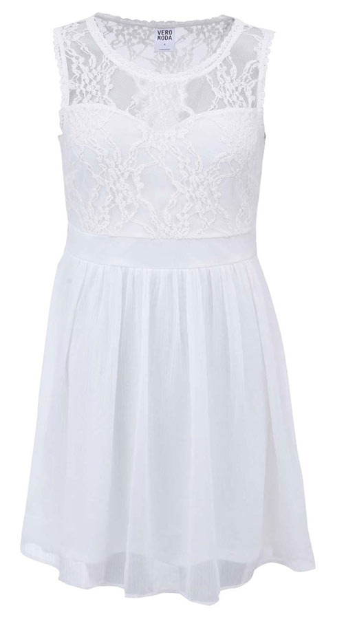 Bílé rozevlaté šaty s krajkou Vero Moda Neja