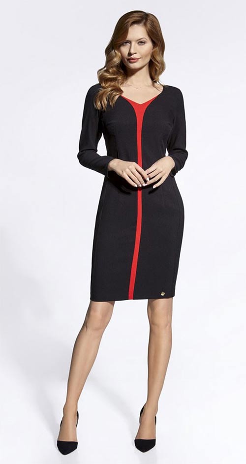 Elegantní pouzdrové šaty v černo-červeném provedení