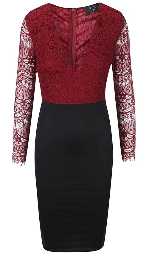 Černo-vínové šaty s krajkovým topem AX Paris