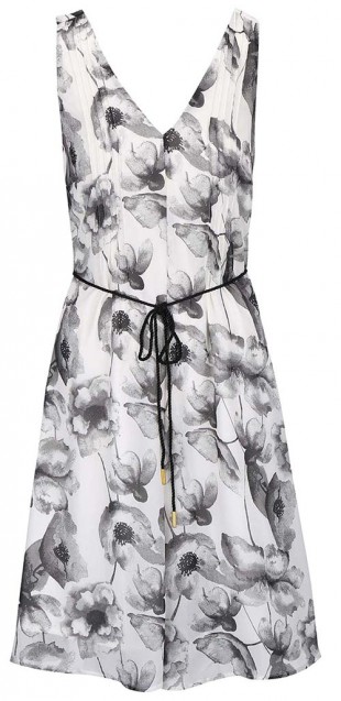 Šedo-krémové květované šaty s páskem