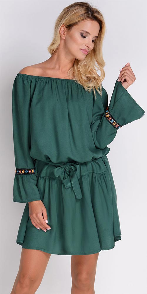Zelené šaty bez ramínek