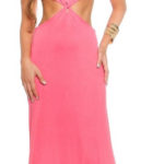 Růžové dlouhé letní šaty s průstřihy