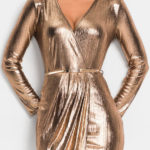 Metalické zlaté plesové dámské šaty