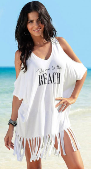 Tričkové plážové šaty s třásněmi