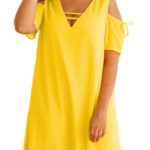 Volné letní žluté šaty pro silnější postavy