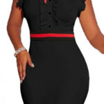 Elegantní černé šaty s červenou mašlí pod krkem
