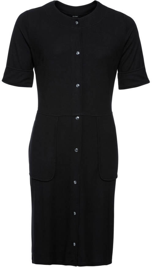 Jednobarevné černé retro šaty s kapsami