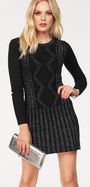 Černo-stříbrné svetrové dámské šaty