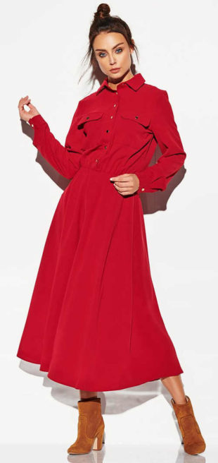 Dlouhé červené maxi šaty s límečkem