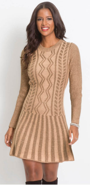 Krátké pletené svetrové šaty s dlouhými rukávy