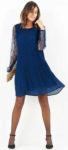 Modré plisované šaty s krajkovými rukávy