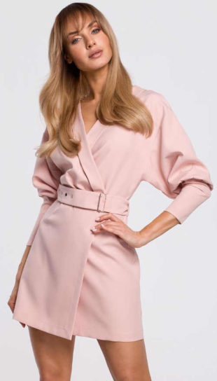 Růžové elegantní zavinovací šaty s páskem