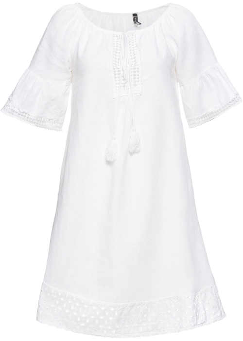 Bílé šaty v moderním a pohodlném střihu s bordurou