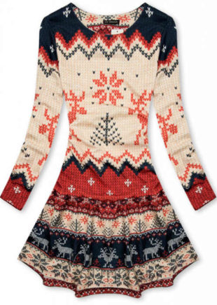 Krásné zimní vzorované šaty s motivem snobů v kratší délce
