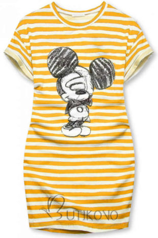 Stylové pruhované šaty s veselým obrázkem Mickey Mouse