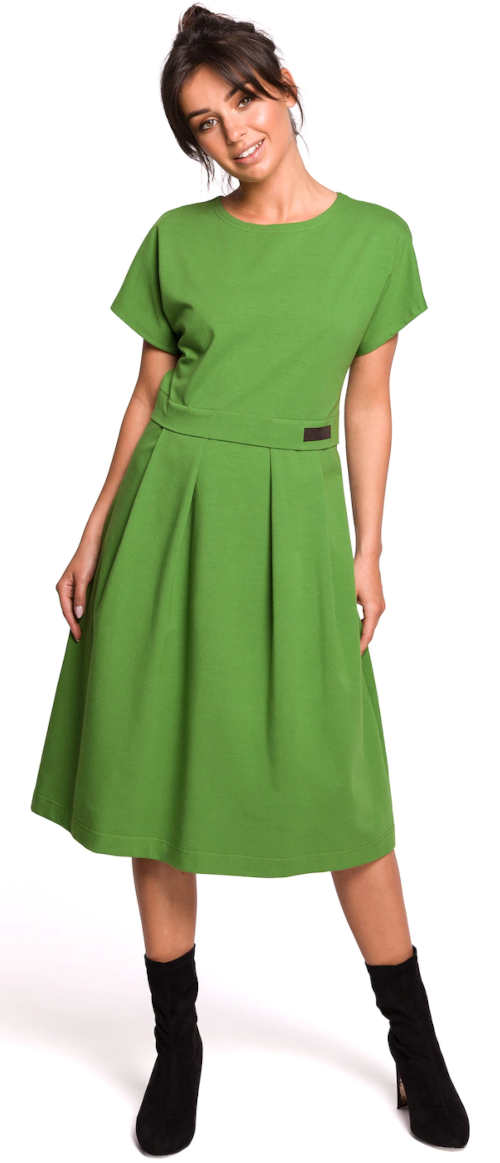 Zelené dámské midi šaty s krátkým rukávem