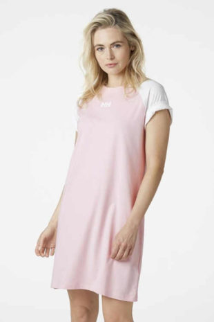 Volné bavlněné tričkové šaty v růžovo-bílém provedení