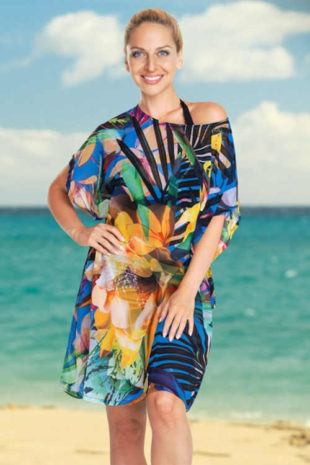 Plážové šaty v krátké délce v moderním květovaném vzoru