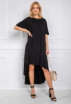 Černé dámské bavlněné šaty s prodlouženou zadní délkou