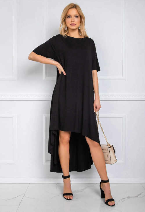 Černé dámské bavlněné šaty s prodlouženou zadní délkou