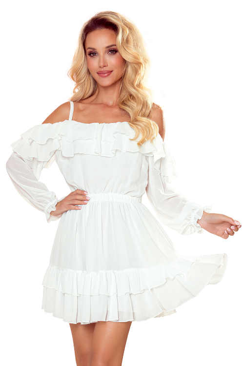 bílé volánkové šaty v krátké délce
