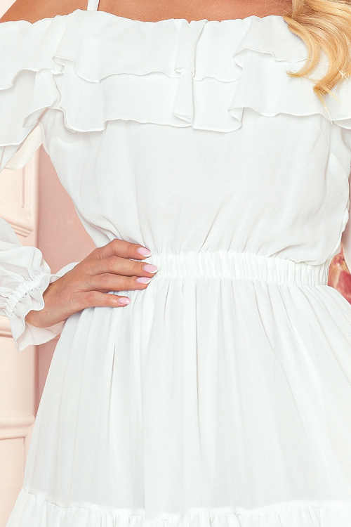 dámské bílé šifónové šaty s volánky