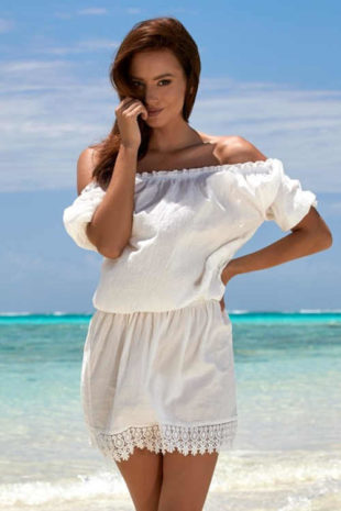 Bílé plážové šaty Astratex s prošitou gumou v pase