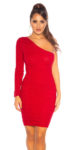 Dámské krátké červené šaty na jedno rameno v přiléhavém střihu
