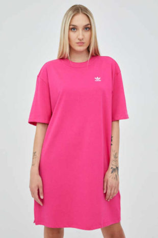 Krátké bavlněné šaty Adidas v růžovém provedení