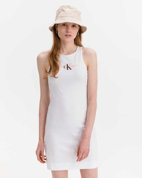 Letní bavlněné šaty Calvin Klein v bílém provedení