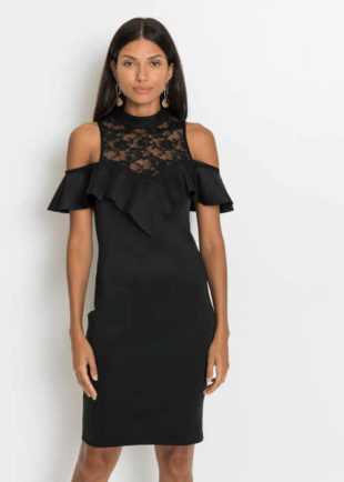 Elegantní černé šaty s krajkovou vsadkou a rafinovanými průstřihy
