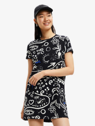 Letní bavlněné šaty Desigual s krátkým rukávem v atraktivním vzoru