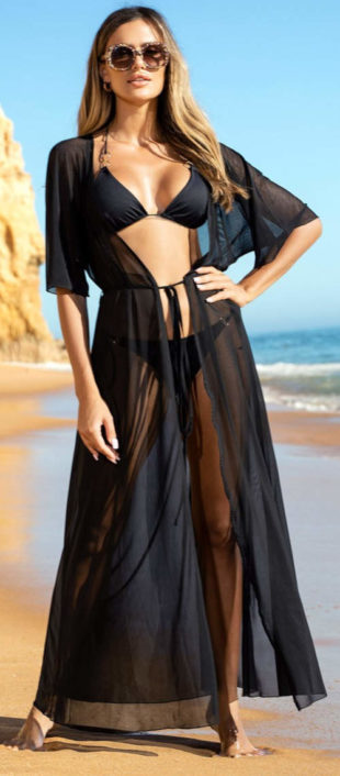 Lehké poloprůsvitné plážové šaty na plavky se stahovací šňůrkou v pase