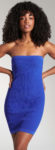 Levné modré bandeau letní šaty bez ramínek