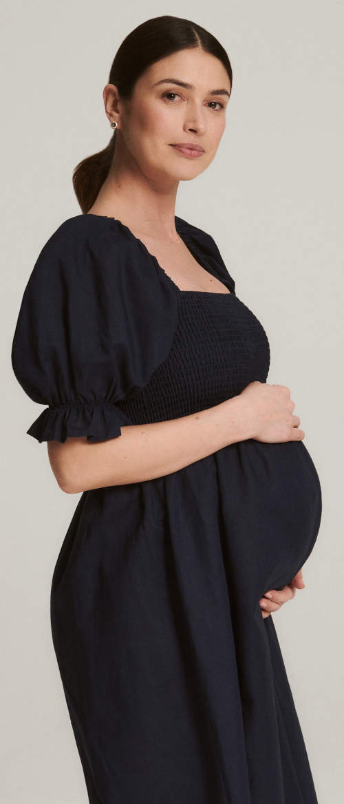 Pohodlné a prodyšné těhotenské lněné šaty