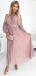 Růžové společenské boho šaty s širokou plisovanou sukní