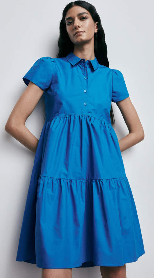 Modré dámské letní šaty s límečkem