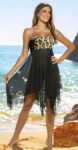 Sexy leopardí plážové šaty bez ramínek s průsvitnou asymetrickou sukní