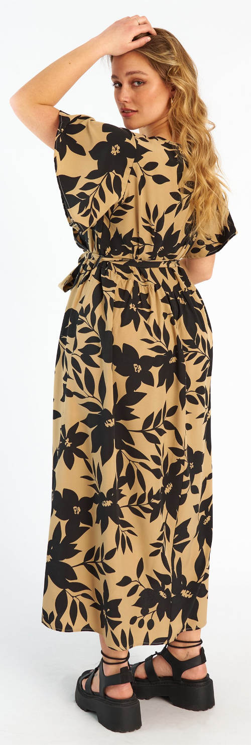 Béžové dámské maxi šaty s květinovým vzorem