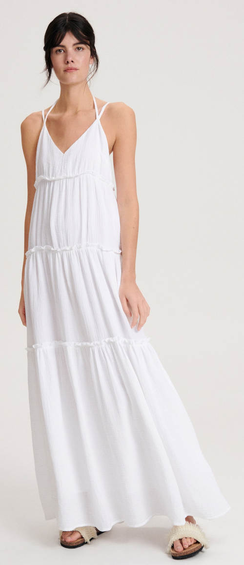 Jednobarevné bílé dámské maxi šaty až po zem