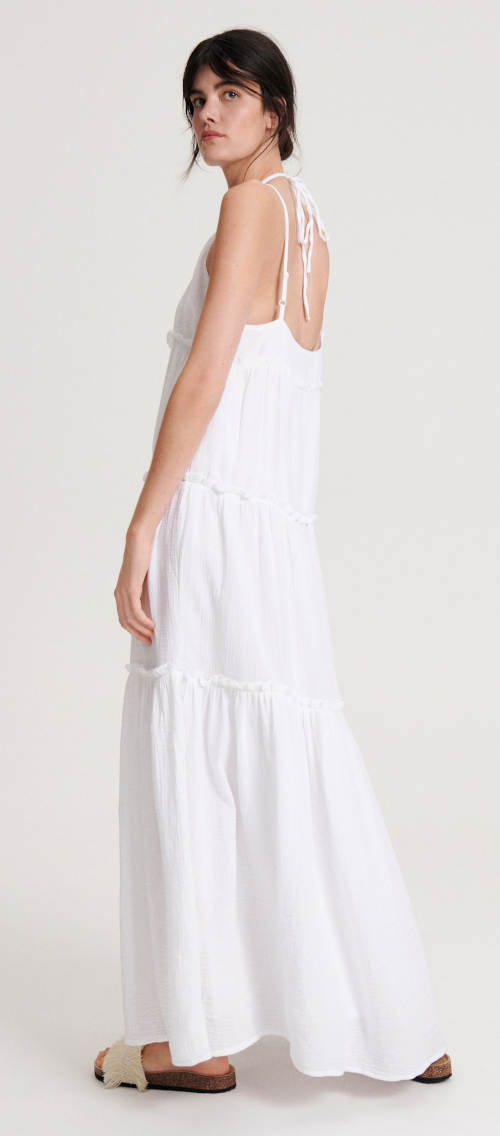 Letní jednobarevné dámské bílé maxi šaty