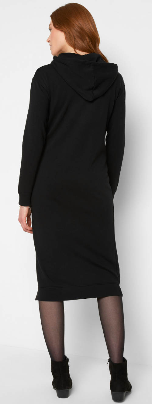 Černé mikinové midi šaty s kapucí