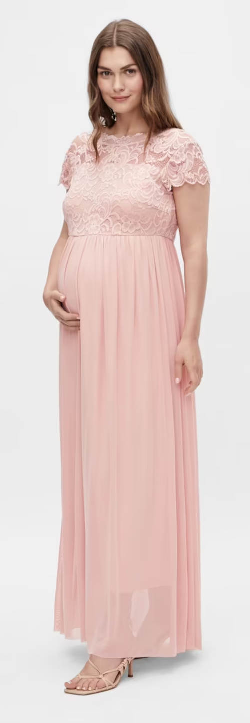 Růžové dlouhé svatební šaty pro těhotné