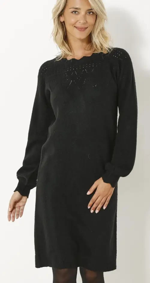 Jednobarevné černé pletené zimní šaty